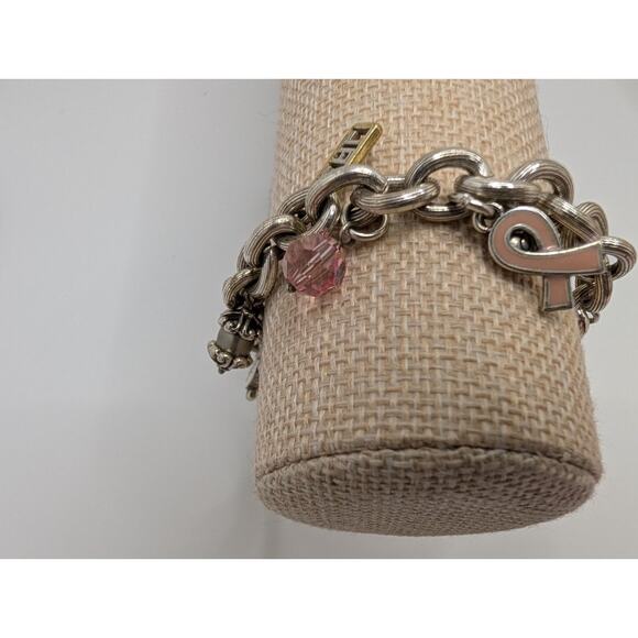 Brighton Charm Bracelet 7.5in Silver Tone Inspirational Heart Charms - Picture 6 of 9